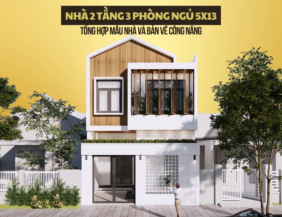 mẫu nhà 2 tầng 3 phòng ngủ 5x13