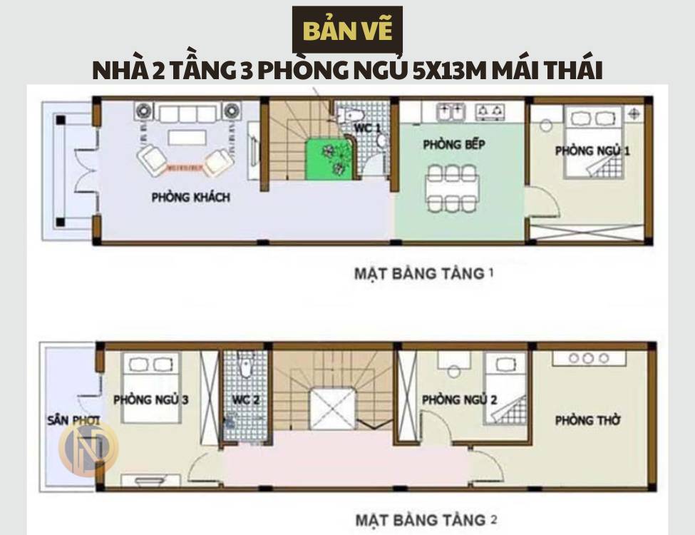 Mẫu nhà 2 tầng 3 phòng ngủ 5x13 mái Thái với thiết kế hiện đại và tinh tế