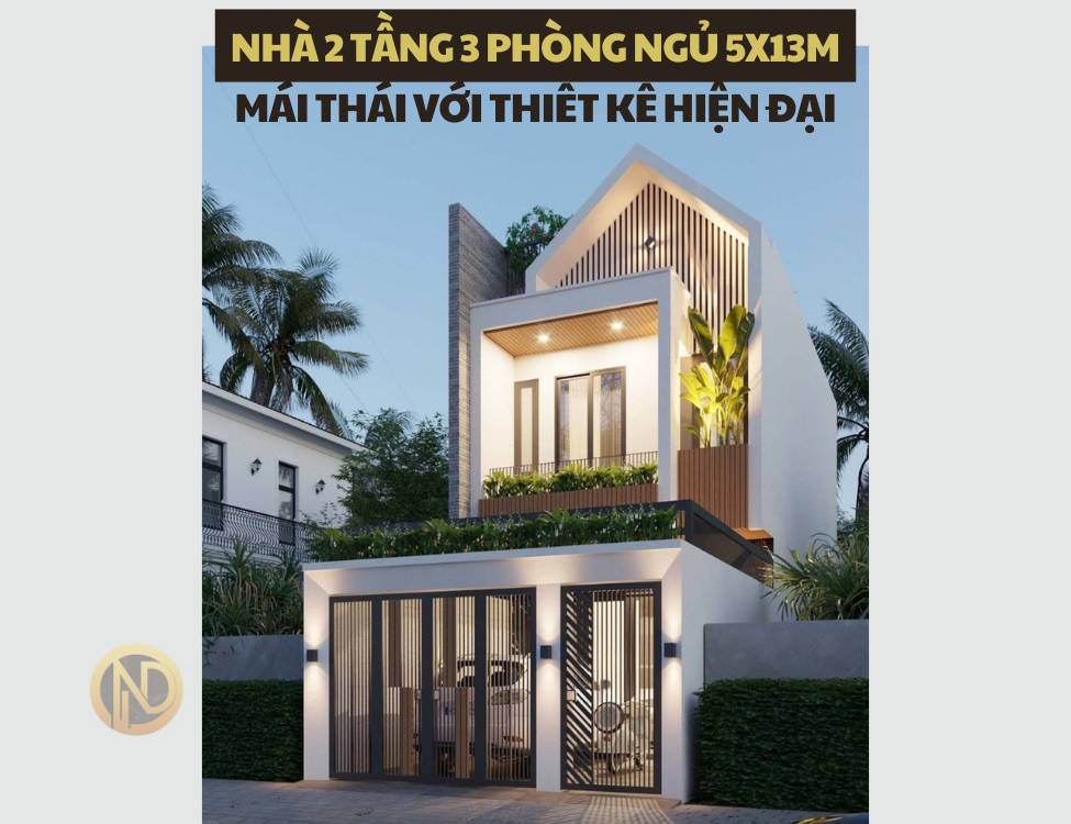 Mẫu nhà 2 tầng 3 phòng ngủ 5x13 mái Thái với thiết kế hiện đại và tinh tế