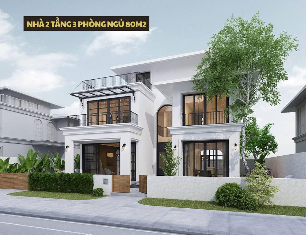 Thiết kế nhà 2 tầng 3 phòng ngủ 80m2