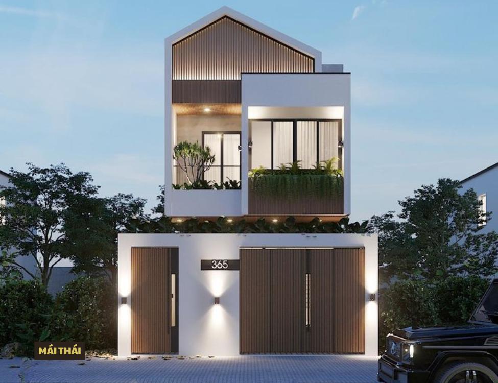 Thiết kế nhà 2 tầng 3 phòng ngủ 80m2 mái Thái