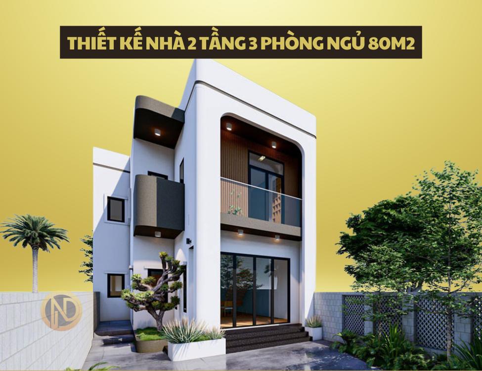 thiết kế nhà 2 tầng 3 phòng ngủ 80m2