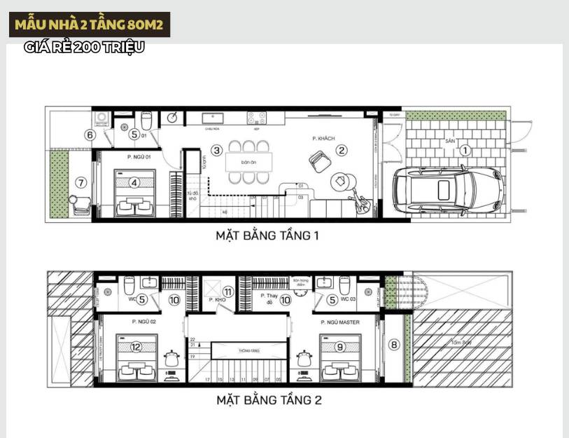 Mẫu nhà ống 2 tầng 80m2 giá rẻ 200 triệu