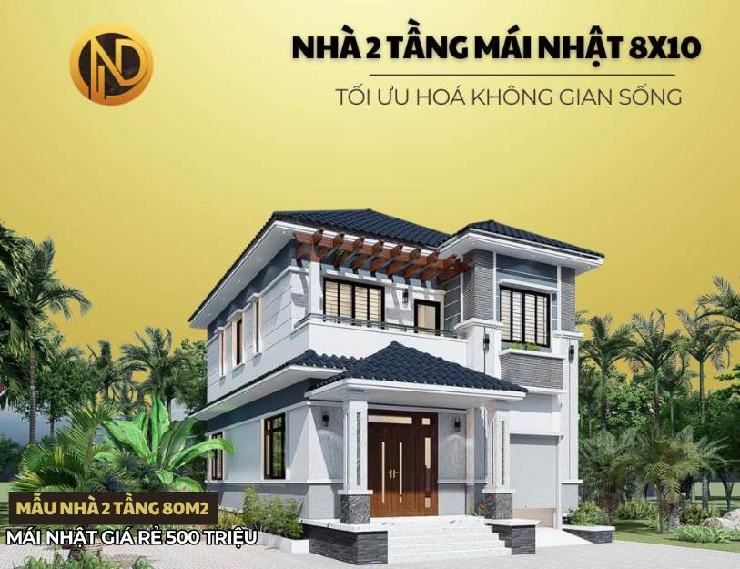 Mẫu nhà 2 tầng 80m2 mái Nhật giá rẻ 500 triệu