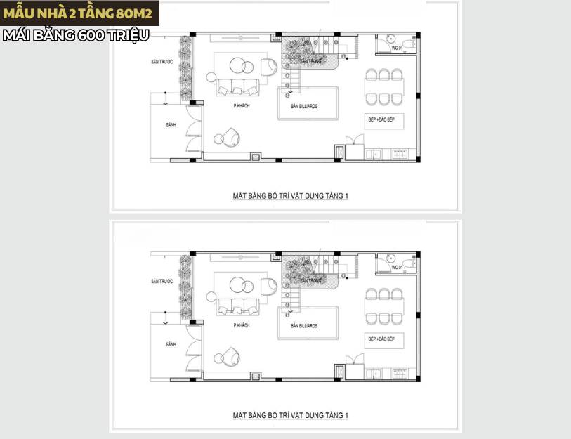 Mẫu nhà 2 tầng 80m2 giá rẻ mái bằng có sân vườn nhỏ 600 triệu