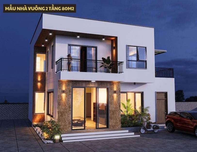 Mẫu nhà vuông 2 tầng 80m2