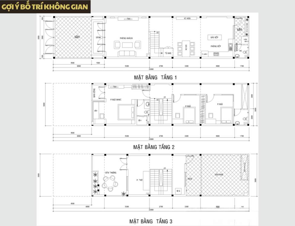 Gợi ý bố trí không gian cho nhà ống 3 tầng 80m2