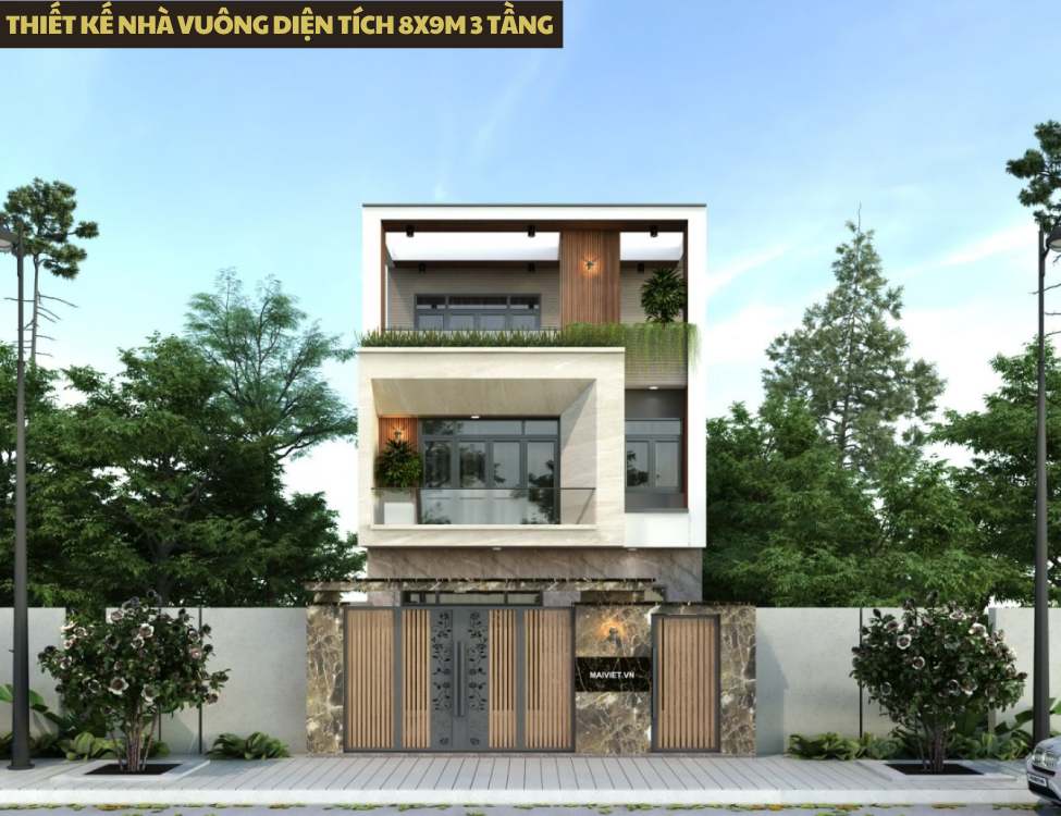 Thiết kế nhà vuông diện tích 8x9m 3 tầng