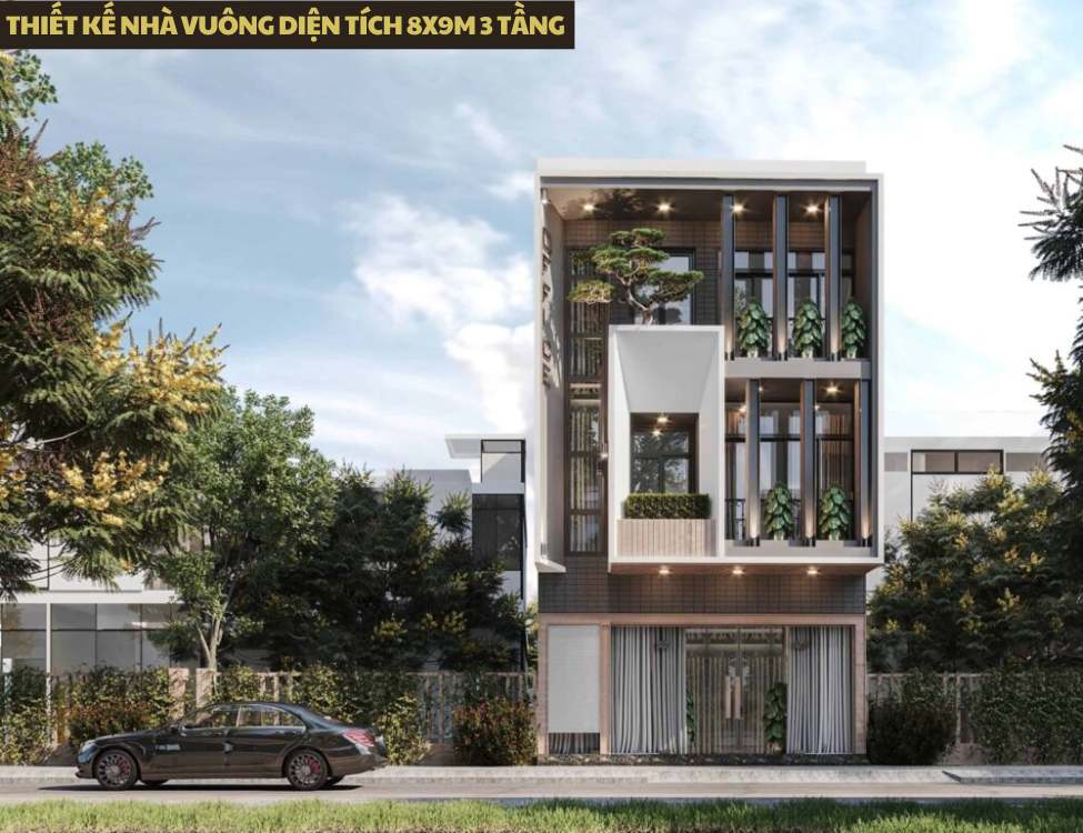 Thiết kế nhà vuông diện tích 8x9m 3 tầng