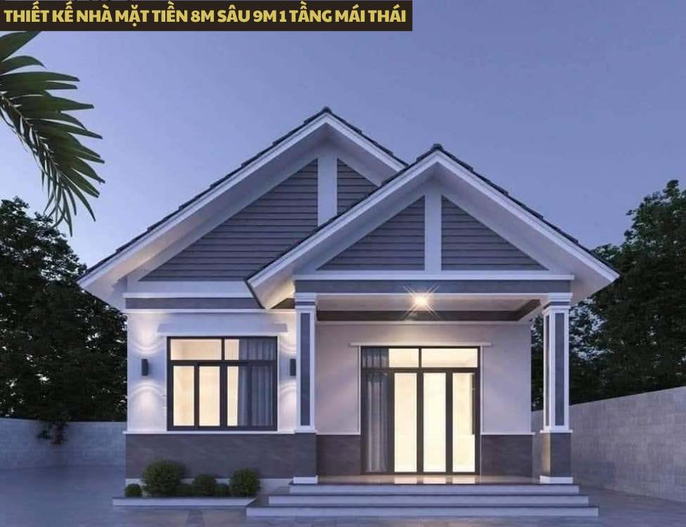 Thiết kế nhà mặt tiền 8m sâu 9m 1 tầng mái Thái
