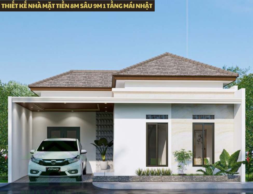 Thiết kế nhà mặt tiền 8m sâu 9m 1 tầng mái Nhật