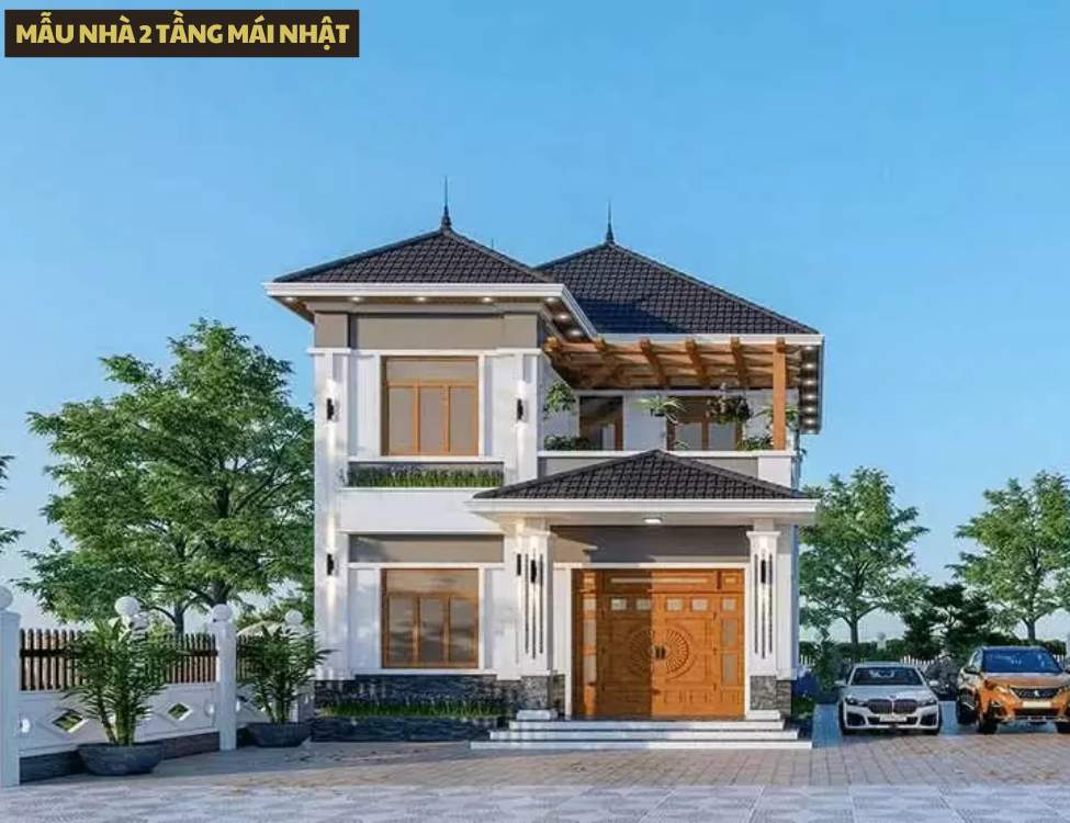 Mẫu nhà 2 tầng mái Nhật phong cách tối giản
