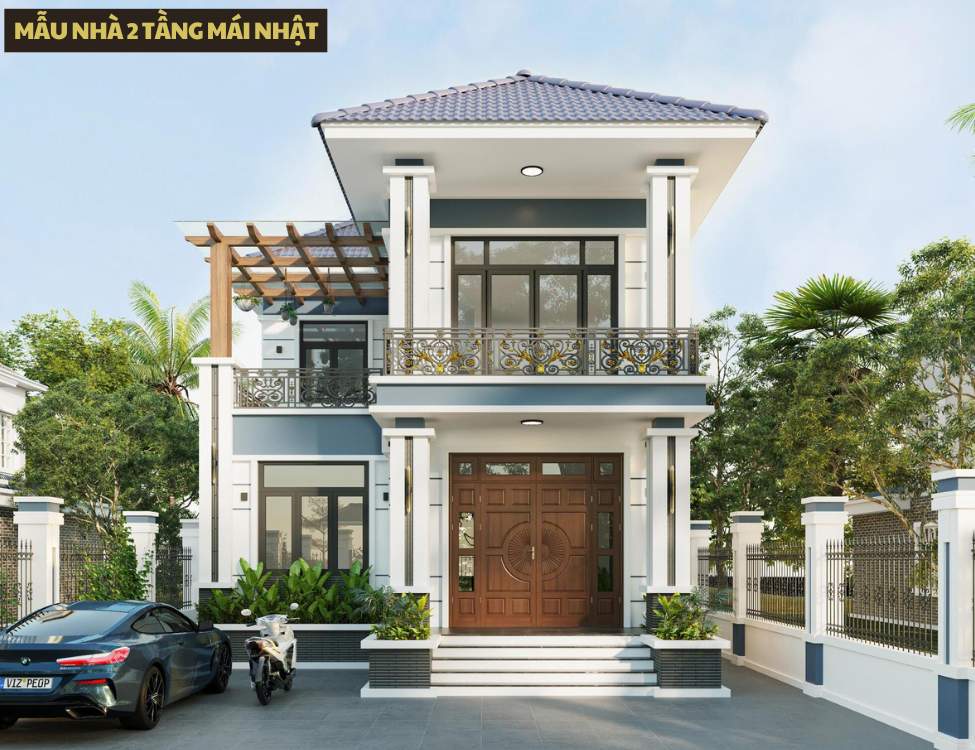 Mẫu nhà 2 tầng mái Nhật phong cách tối giản