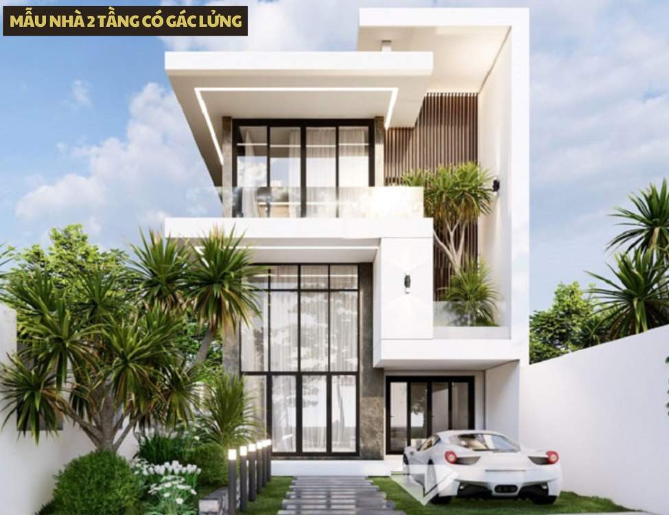 Mẫu nhà 2 tầng có gác lửng cho diện tích nhỏ