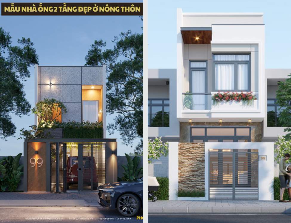 Mẫu nhà ống 2 tầng đẹp ở nông thôn