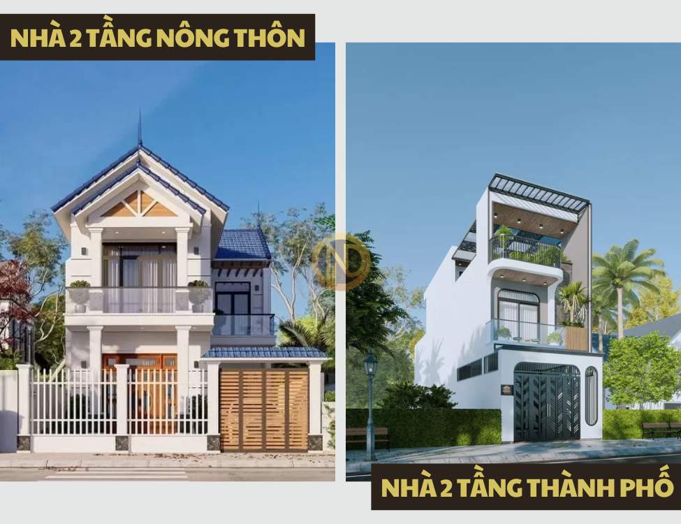 Sự khác nhau giữa mẫu nhà 2 tầng ở nông thôn và thành phố