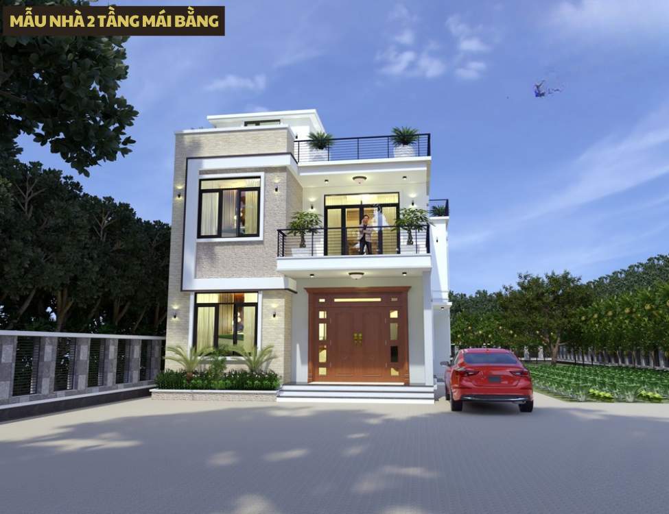 Mẫu nhà 2 tầng hiện đại mái bằng hiện đại cho gia đình trẻ