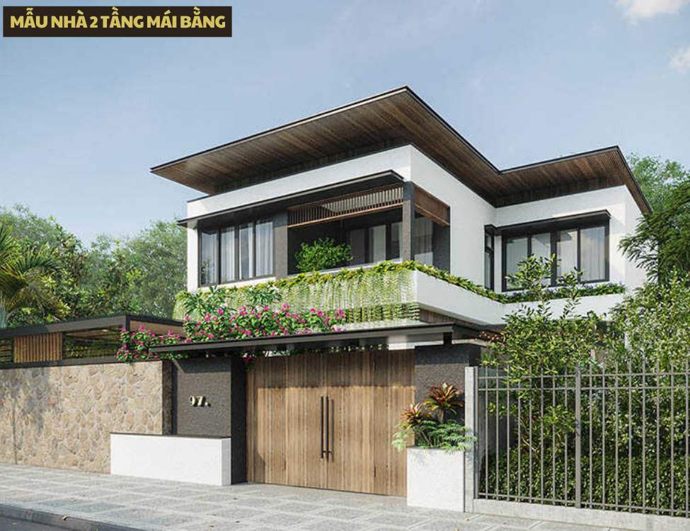 Mẫu nhà 2 tầng hiện đại mái bằng hiện đại cho gia đình trẻ