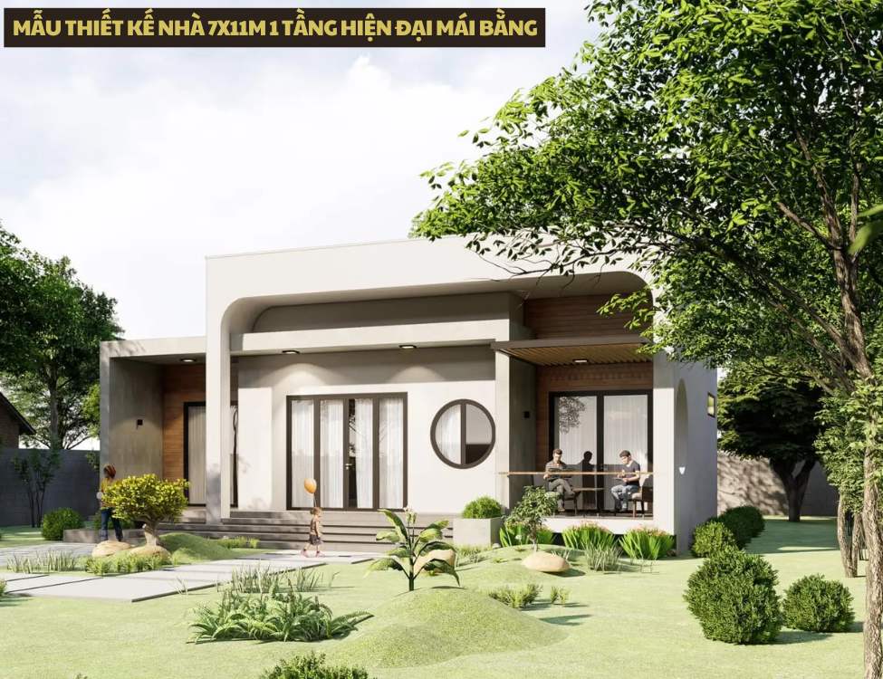 Mẫu thiết kế nhà 7x11m 1 tầng hiện đại mái bằng