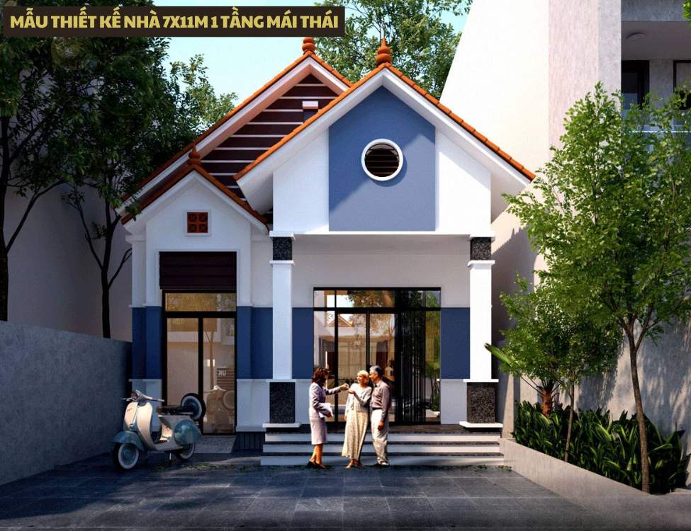 Mẫu thiết kế nhà 7x11m 1 tầng mái Thái