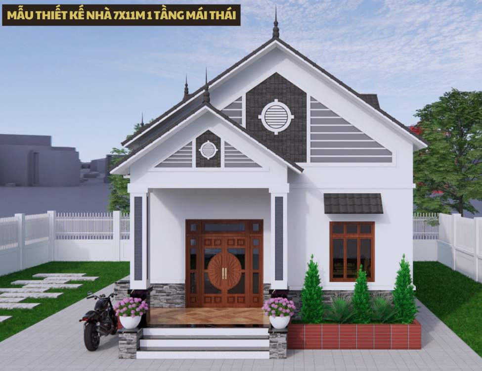 Mẫu thiết kế nhà 7x11m 1 tầng mái Thái