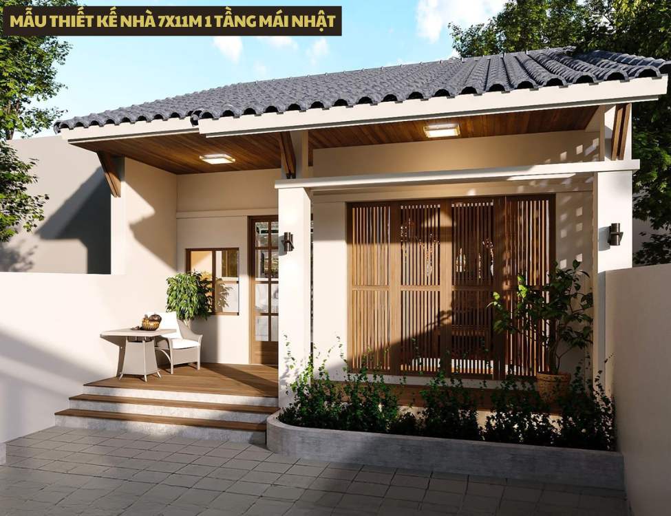Mẫu thiết kế nhà 7x11m 1 tầng mái Nhật