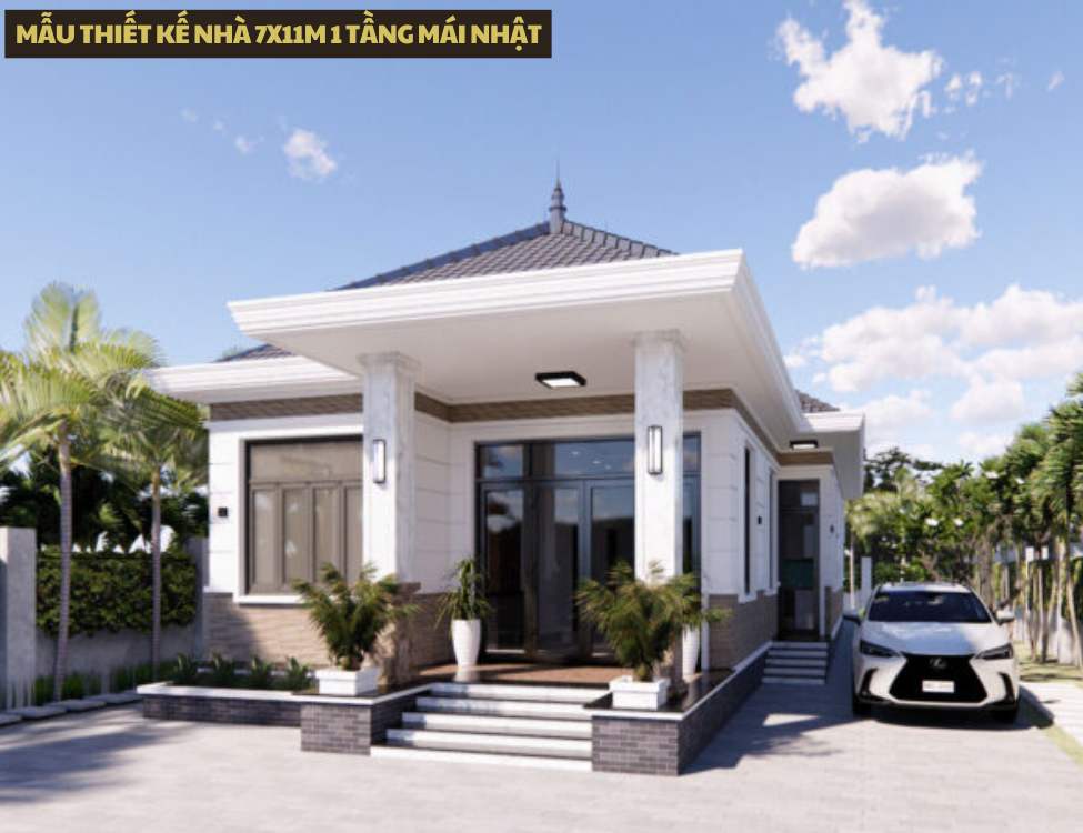 Mẫu thiết kế nhà 7x11m 1 tầng mái Nhật
