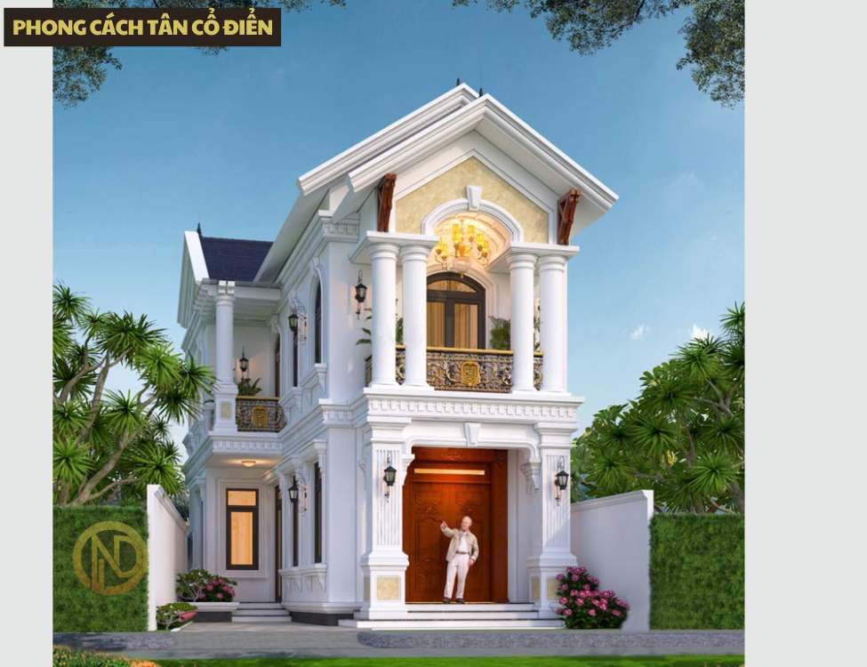 Nhà 2 tầng chữ L 7x15 phong cách tân cổ điển