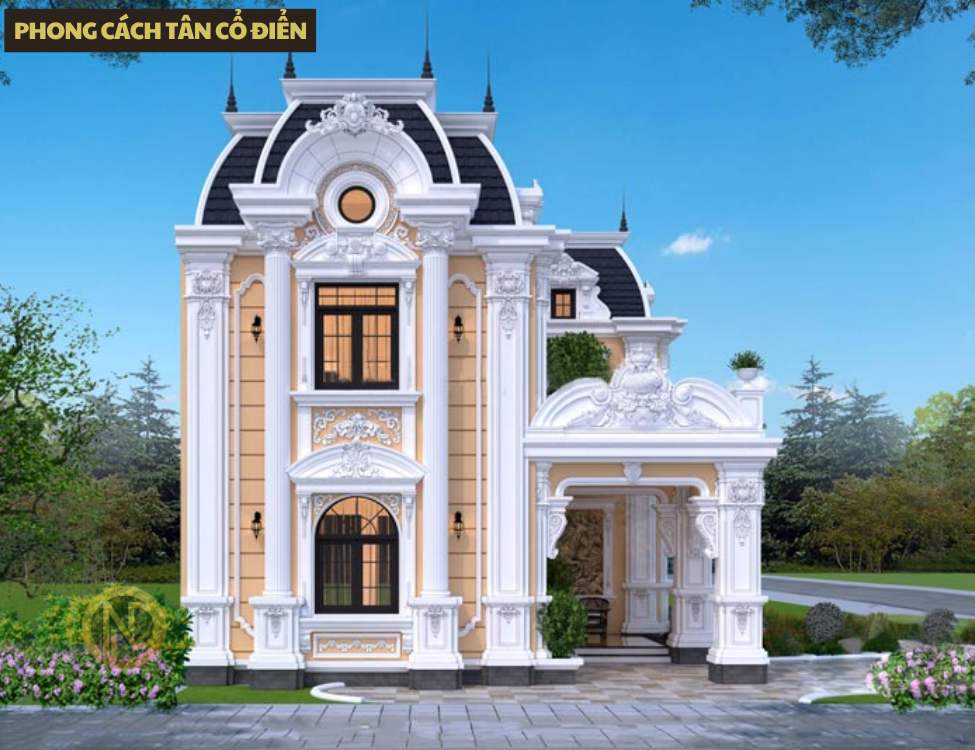 Nhà 2 tầng chữ L 7x15 phong cách tân cổ điển