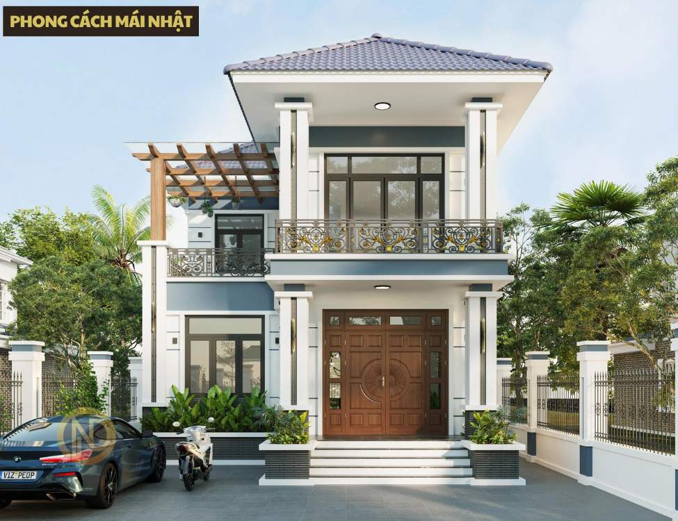 Nhà 2 tầng chữ L 7x15 phong cách mái nhật