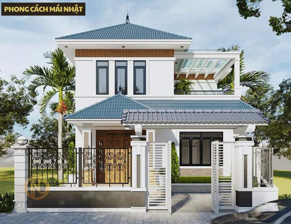 Nhà 2 tầng chữ L 7x15 phong cách mái nhật