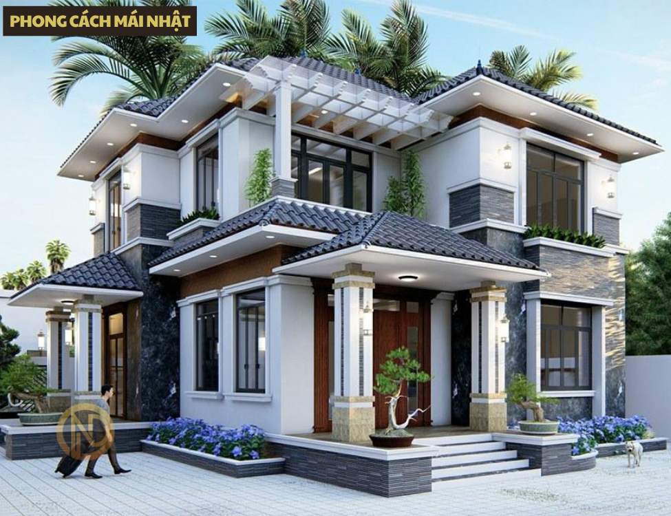 Nhà 2 tầng chữ L 7x15 phong cách mái nhật