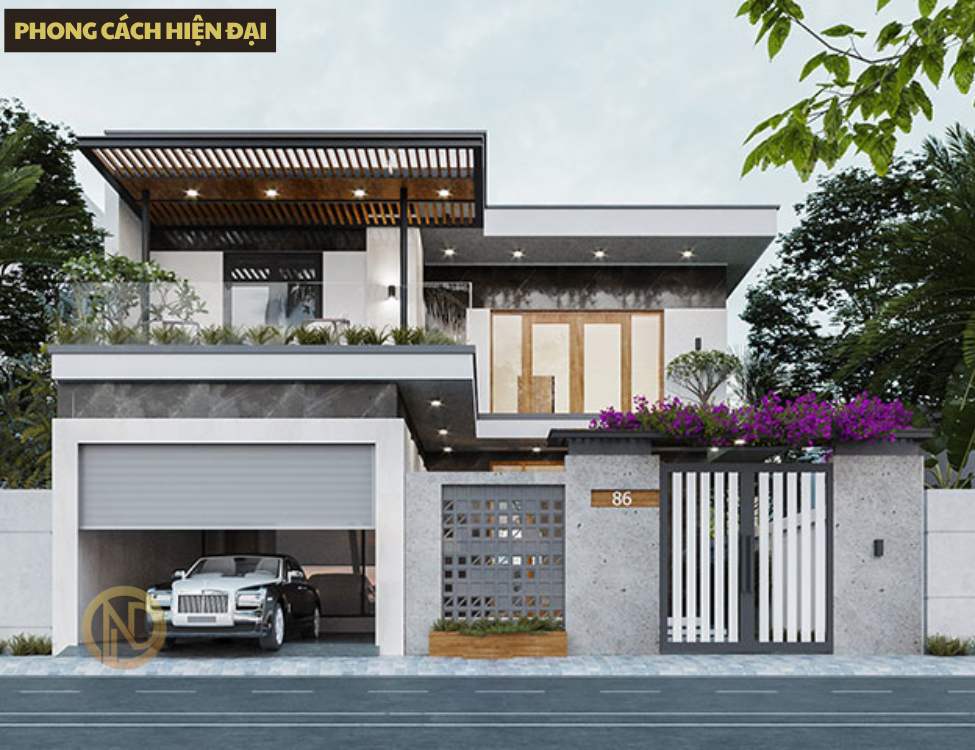 Nhà 2 tầng chữ L 7x15 phong cách hiện đại