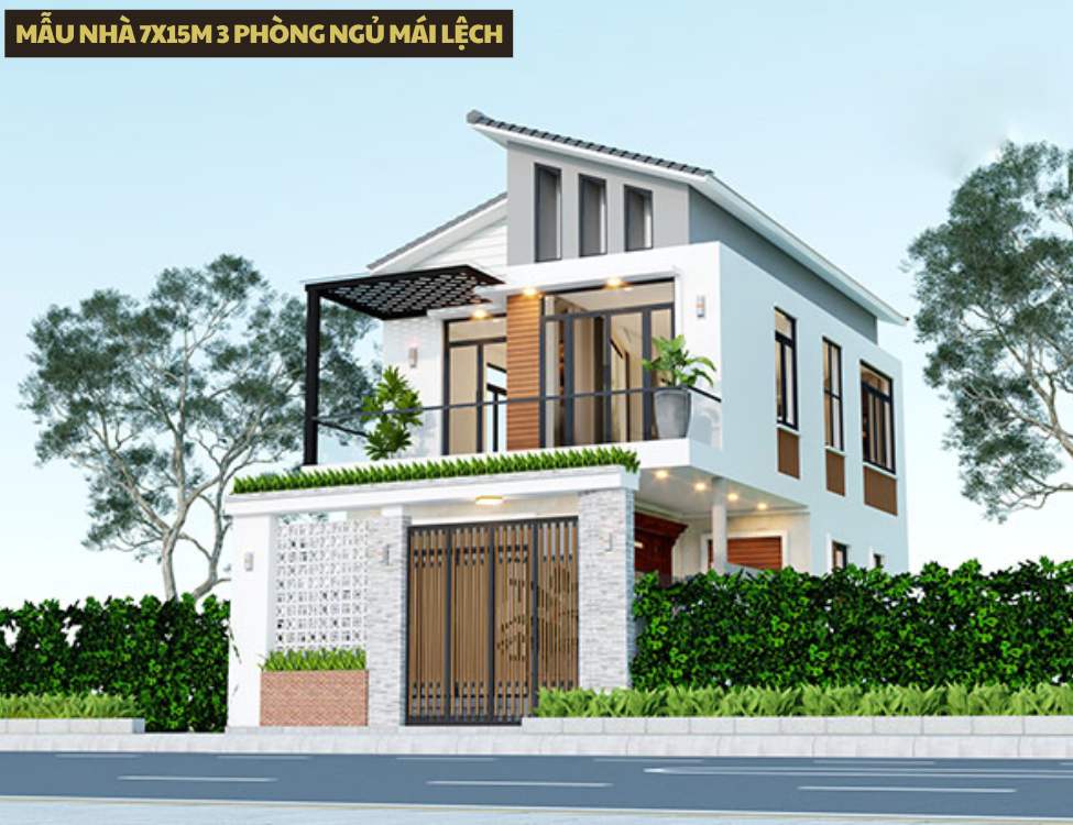 Mẫu nhà 7x15m 3 phòng ngủ mái lệch cá tính