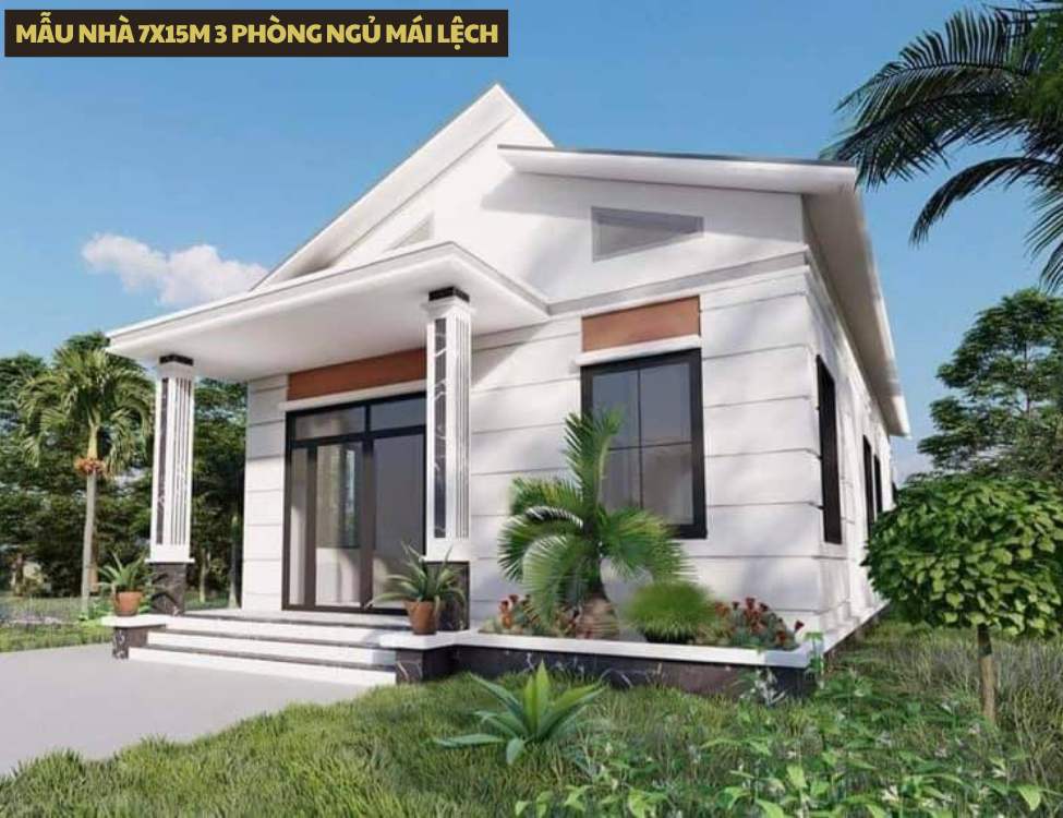 Mẫu nhà 7x15m 3 phòng ngủ mái lệch cá tính