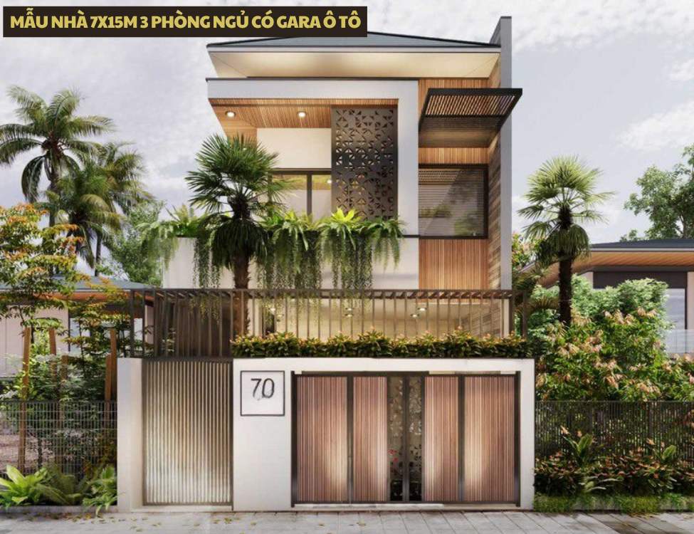 Mẫu nhà 7x15m 3 phòng ngủ có gara ô tô