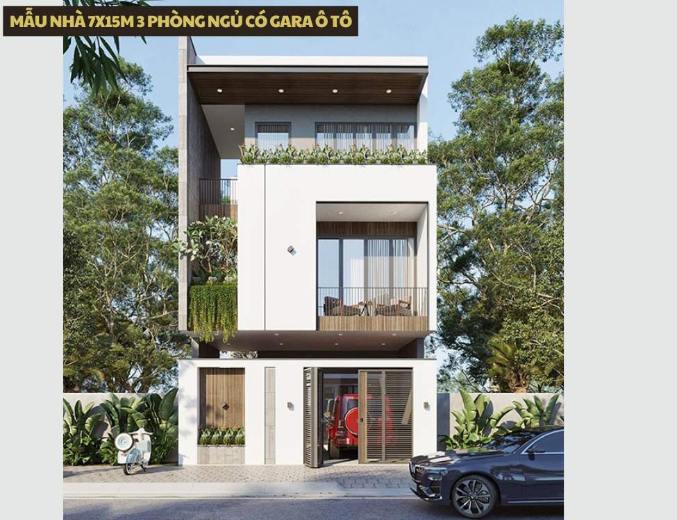 Mẫu nhà 7x15m 3 phòng ngủ có gara ô tô