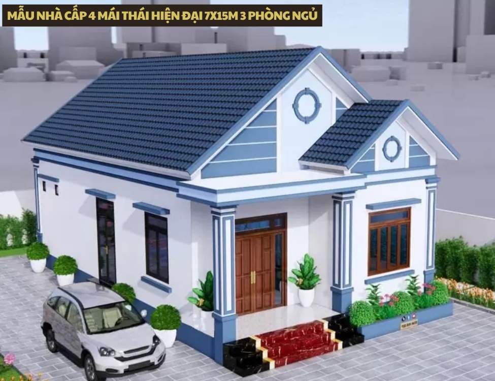 Mẫu nhà cấp 4 mái Thái hiện đại 7x15m 3 phòng ngủ