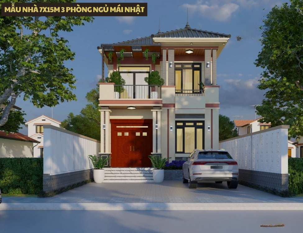 Mẫu nhà 7x15m 3 phòng ngủ mái Nhật tinh tế