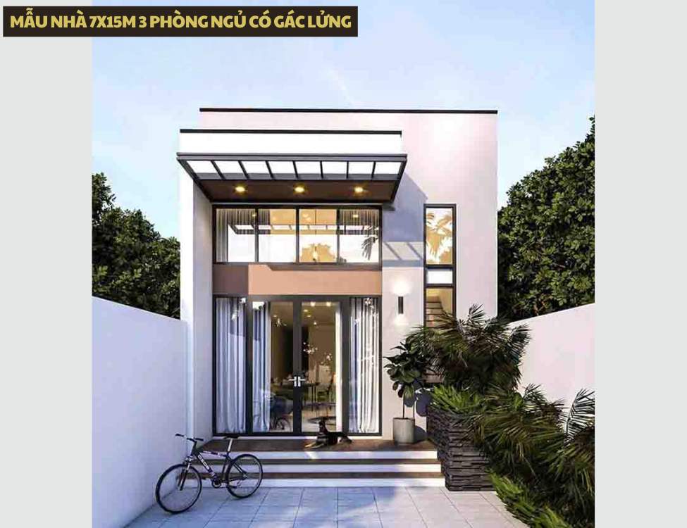 Mẫu nhà 7x15m 3 phòng ngủ có gác lửng