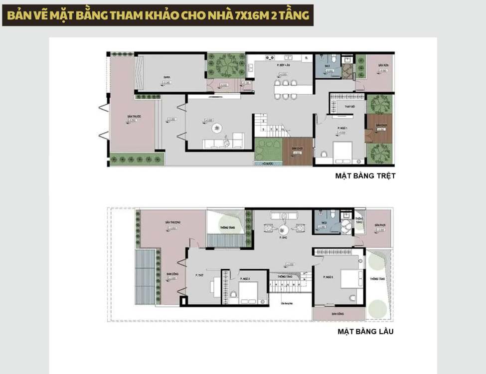 Bản Vẽ Mặt Bằng Tham Khảo Cho Nhà 7x16m 2 Tầng
