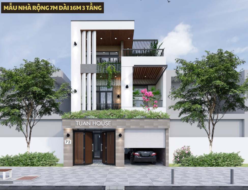 Mẫu nhà rộng 7m dài 16m 3 tầng