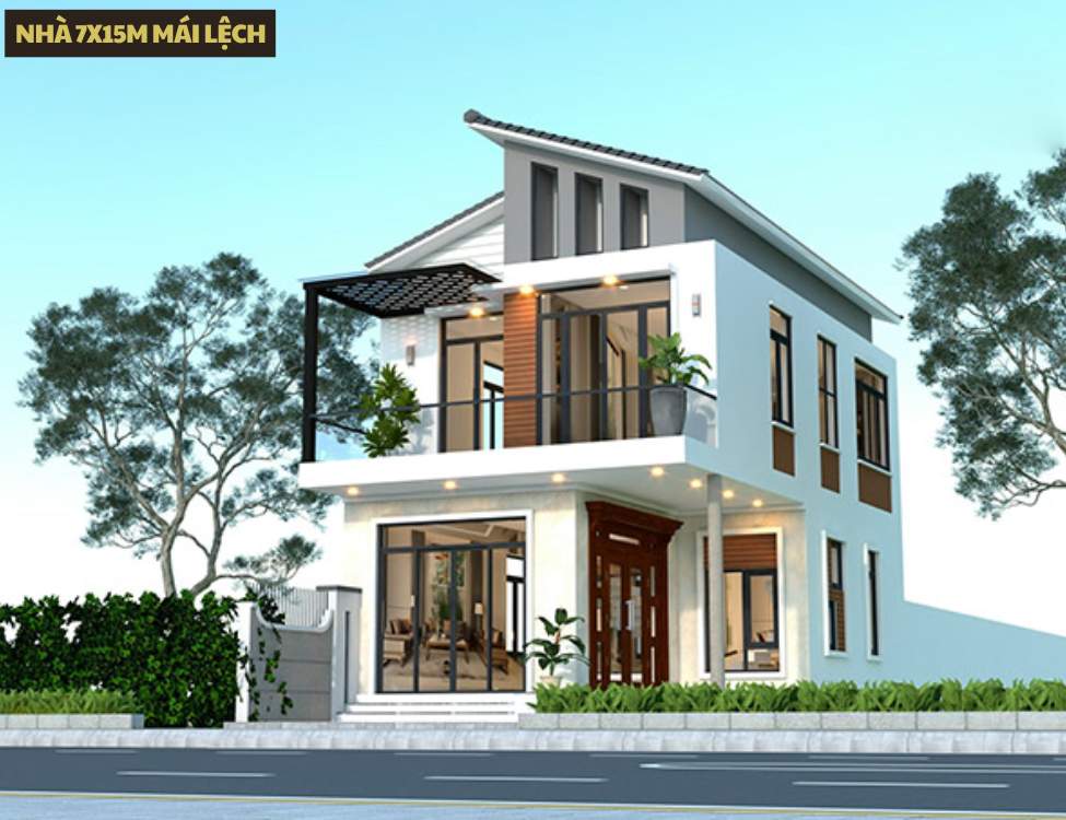 Mẫu nhà mái lệch 7x15m đẹp và sáng tạo