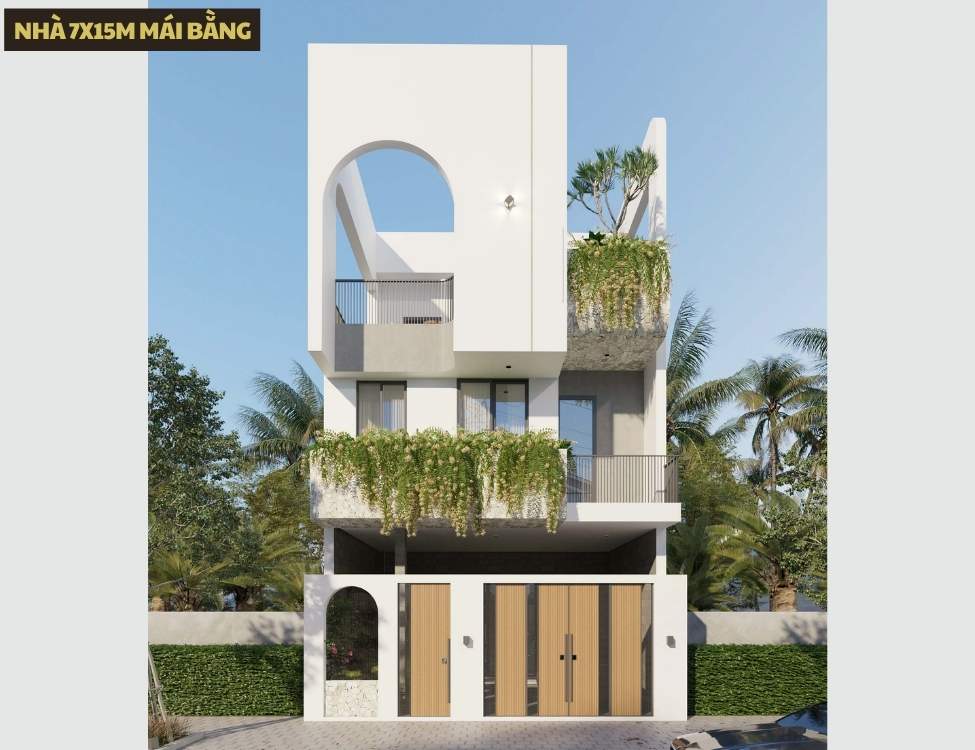 Mẫu nhà 7x15m mái bằng hiện đại
