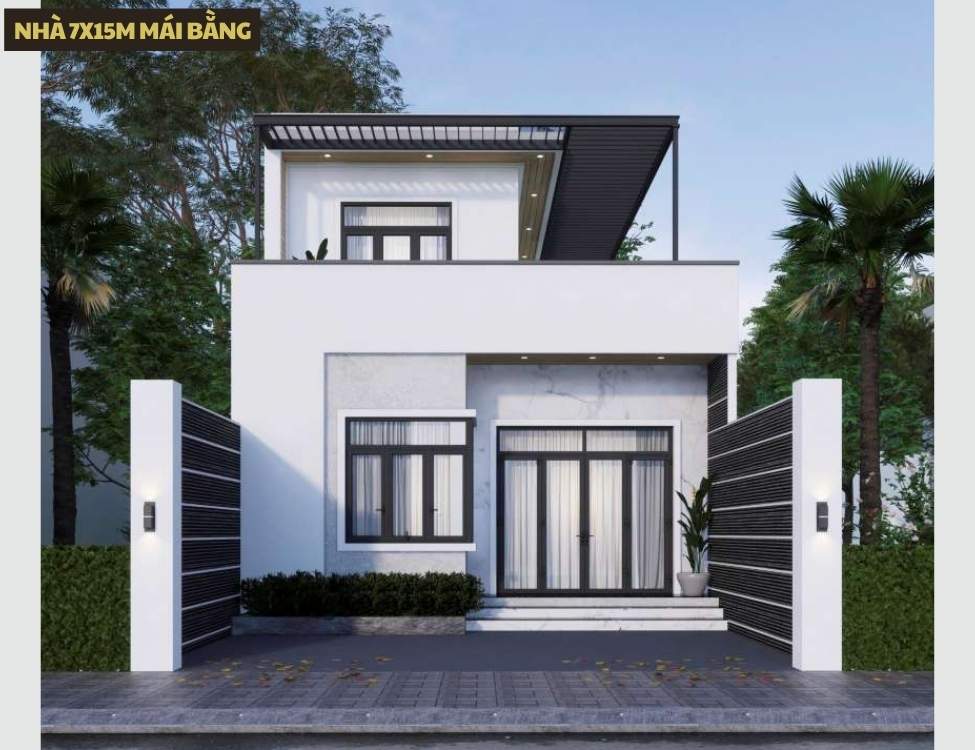 Mẫu nhà 7x15m mái bằng hiện đại