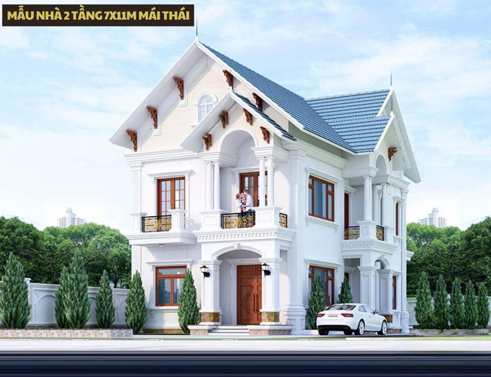 Mẫu Nhà 2 Tầng 7x11m Mái Thái