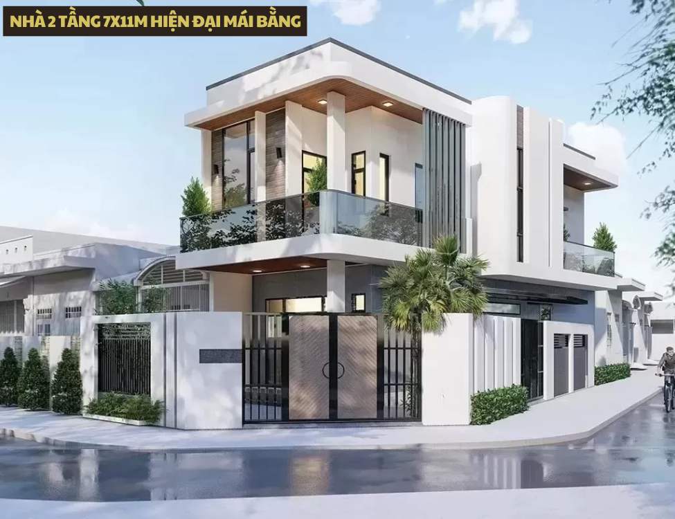Nhà 2 tầng 7x11m hiện đại mái bằng