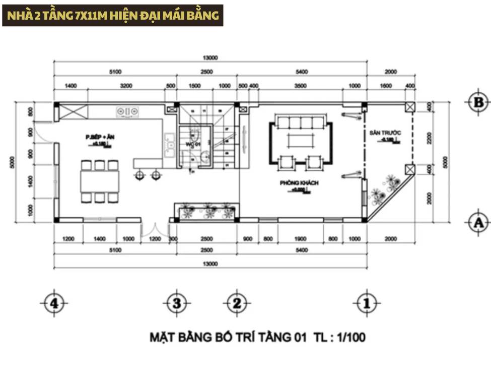 Nhà 2 tầng 7x11m hiện đại mái bằng
