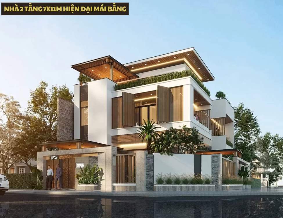 Nhà 2 tầng 7x11m hiện đại mái bằng