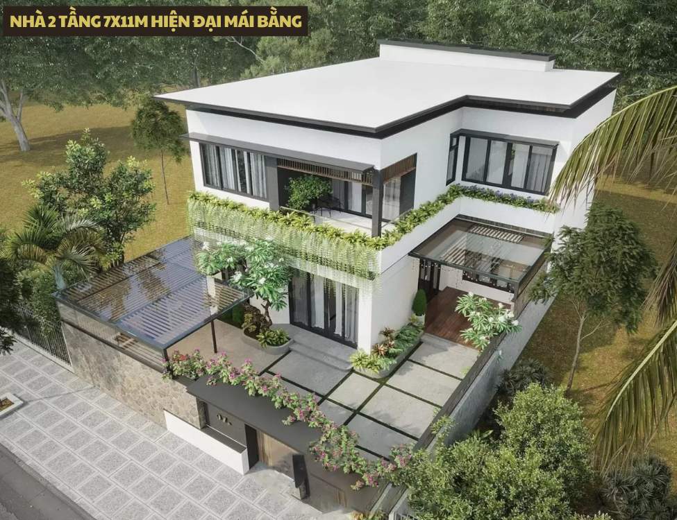 Nhà 2 tầng 7x11m hiện đại mái bằng